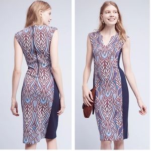 Anthropologie HD in Paris Cleo Jacquard Purple Blue Combination Sheath Dress M
